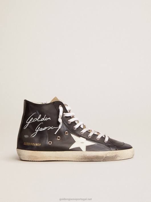 tênis francy com cabedal em couro preto e estrela em couro branco B82J686 homens Golden Goose