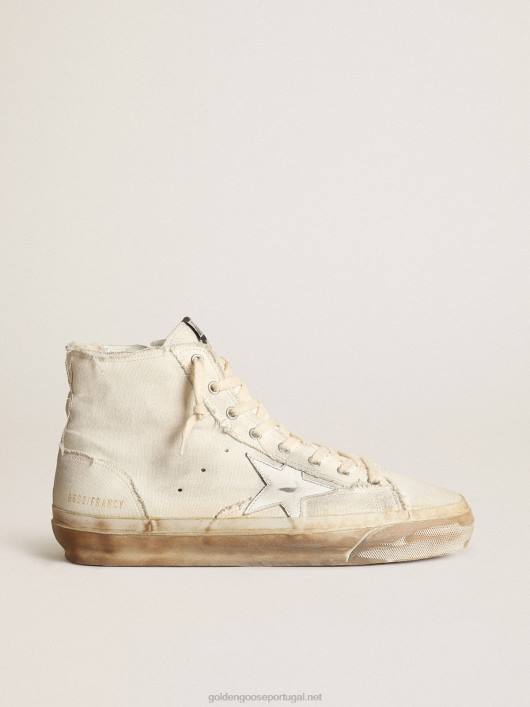 tênis francy em canvas marfim com estrela em couro branco B82J614 homens Golden Goose